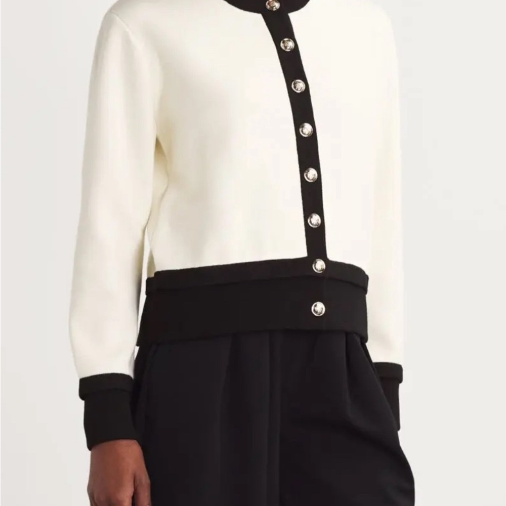 Sandro Cardigan | Contrast Trim | Preppy Sweater | French Designer | NWOT | $370 - Picture 2 of 12